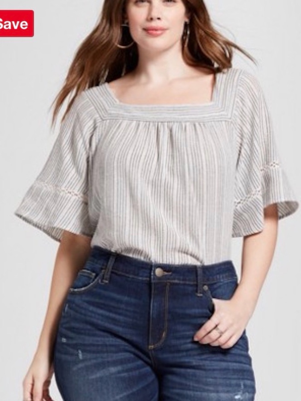 NWOT Universal Thread Striped Square Neck Flutter Sleeve Blouse, XXL